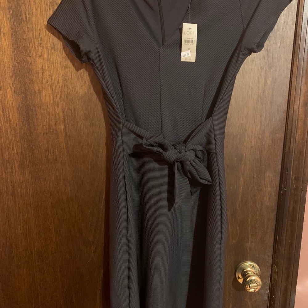 Loft Tie Waist Black Dress